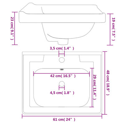 vidaXL Kupaonski umivaonik bijeli 61 x 48 x 23 cm pravokutni keramički