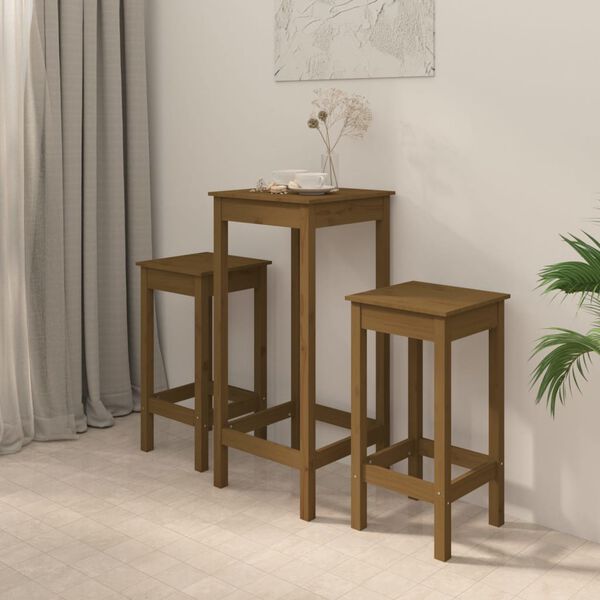 vidaXL 3-dijelni barski set boja meda od masivne borovine