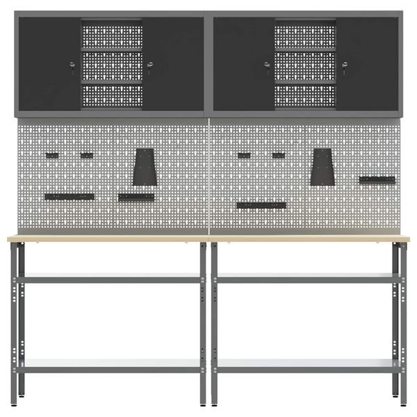 vidaXL Set radnog stola s policom 8 pcs Siva Čelik s prahom premazan