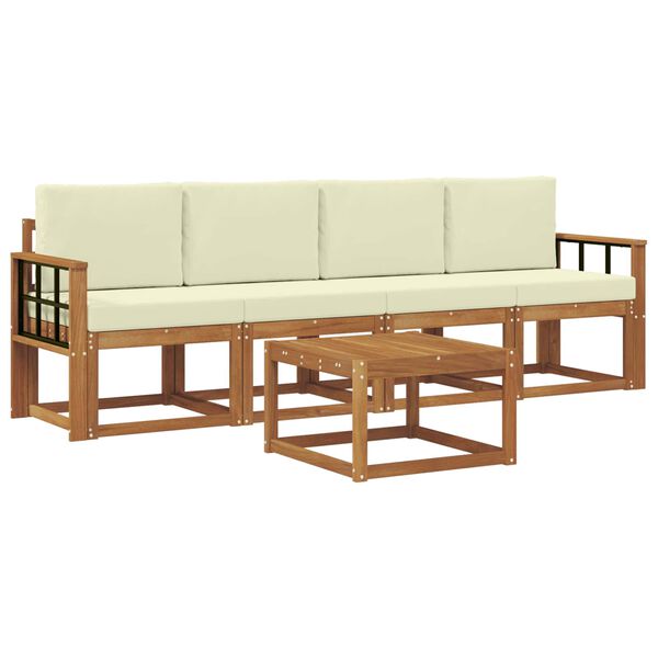 vidaXL Set vanjskih sofa 5 pcs Prirodna i krem Čvrsto drvo akacije