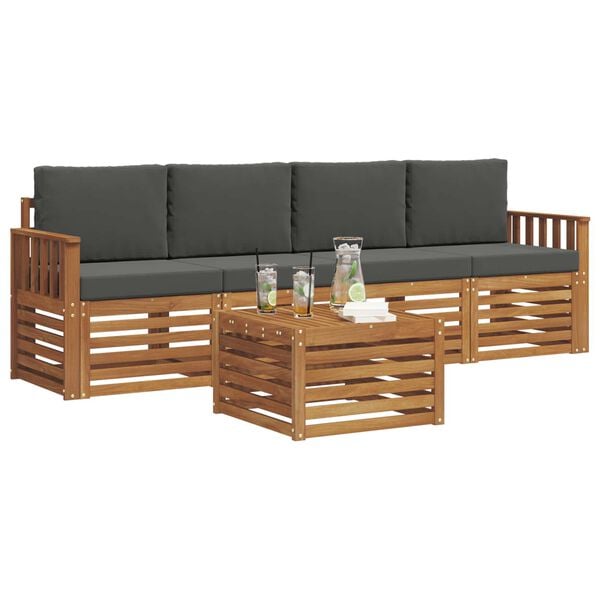 vidaXL Setovi sofa s jastukom Prirodna i antracit Čvrsto drvo akacije