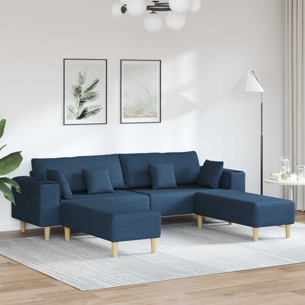 vidaXL Sofa s jastukom 3 pcs Plava tkanina