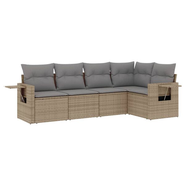 vidaXL 5-dijelni vrtni set sofa s jastucima bež od poliratana