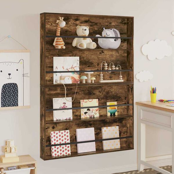 vidaXL Polica za časopise Zidne 2 pcs Dimljeni hrast 100 x 12 x 70 cm