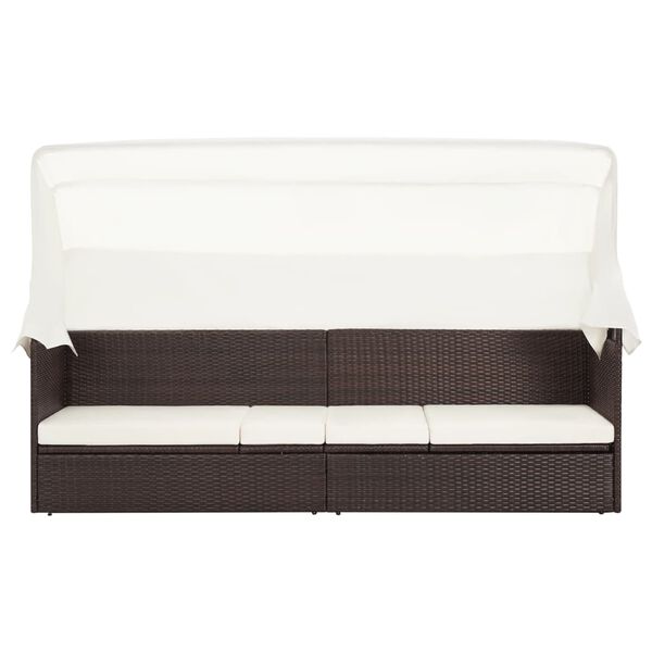 vidaXL Vrtna sofa s nadstre&scaron;nicom smeđa od poliratana