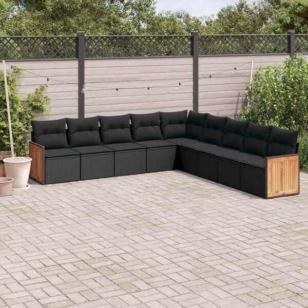 vidaXL 9-dijelni set vrtnih sofa s jastucima crni od poliratana