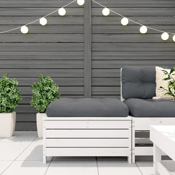 vidaXL Vrtni tabure s jastukom bijeli od masivne borovine