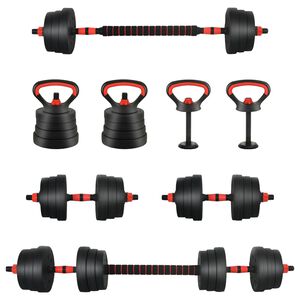 vidaXL 4-u-1 set bučica, brojčana i kettlebell 20 kg Crna i crvena