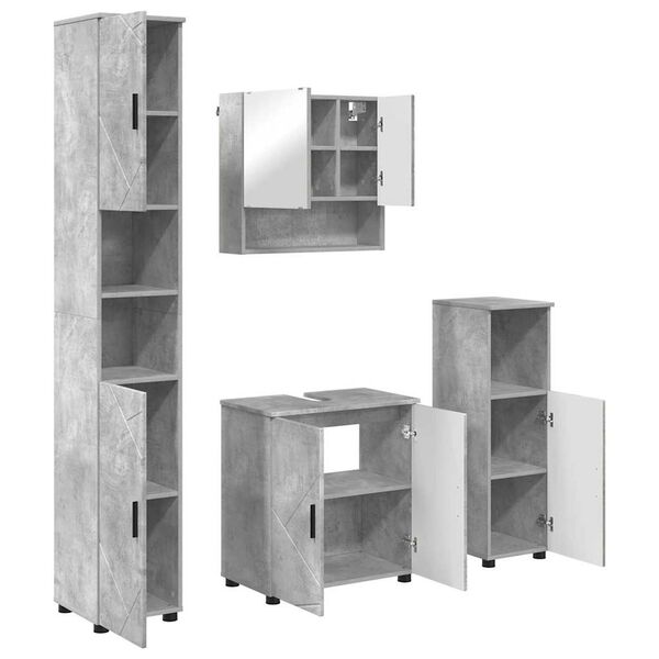 vidaXL Set namje&scaron;taja za kupaonicu Zidne s vratima 4 pcs Betonski sivi