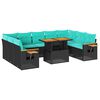vidaXL 10-dijelni set vrtnih sofa s jastucima crni poliratana bagrem