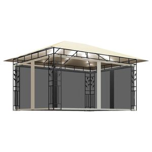 vidaXL Sjenica s mrežom i LED svjetlosnim trakama 4 x 3 x 2,73 m krem