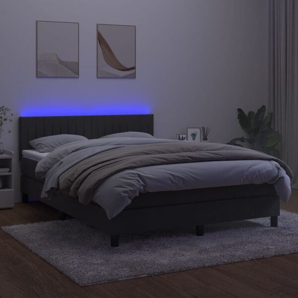 vidaXL Krevet box spring s madracem LED tamnosivi 140x190 cm bar&scaron;un