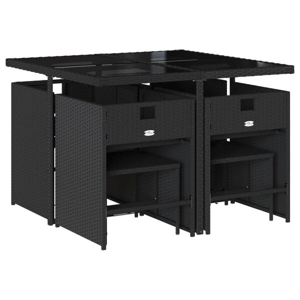 vidaXL 9-dijelni vrtni blagovaonski set s jastucima crni od poliratana