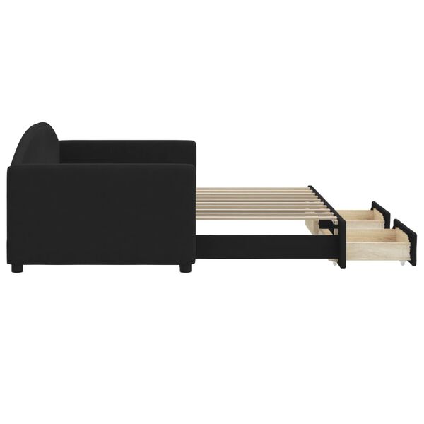 vidaXL Dnevni krevet na razvlačenje s ladicama crni 90x190 cm tkanina