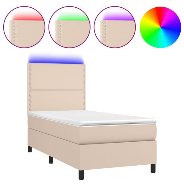 vidaXL Krevet box spring madrac LED cappuccino 100x200cm umjetna koža