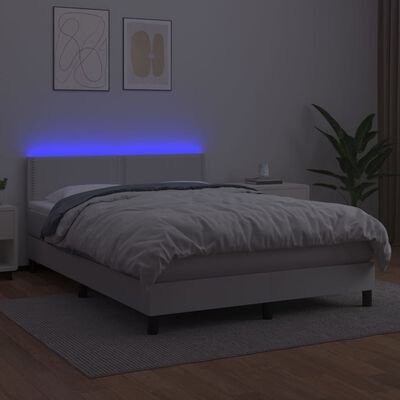 vidaXL Krevet box spring s madracem LED bijeli 140x200 cm umjetna koža