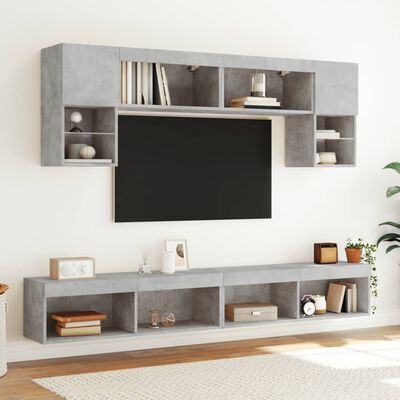 vidaXL 6-dijelni zidni TV elementi s LED svjetlima boja betona drveni