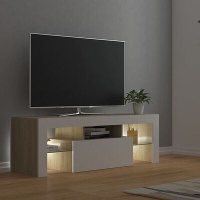 vidaXL TV ormarić s LED svjetlima bijeli i boja hrasta 120x35x40 cm