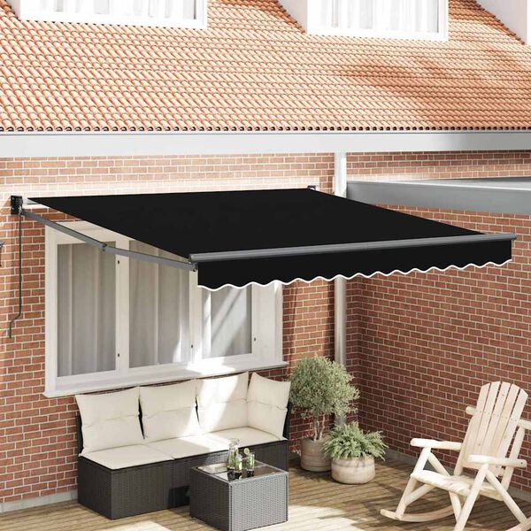vidaXL Skrovita tenda Crna 350 x 250 cm Poliester i aluminij