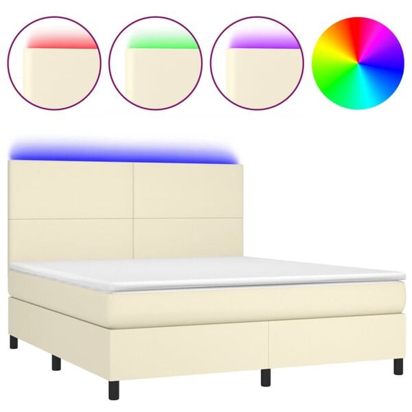 vidaXL Krevet box spring s madracem LED krem 180x200cm od umjetne kože