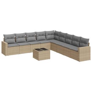 vidaXL 10-dijelni set vrtnih sofa s jastucima bež od poliratana