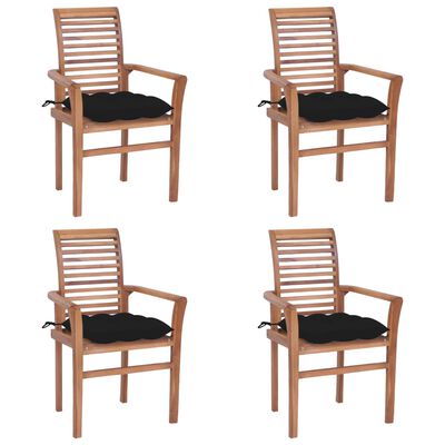 vidaXL Blagovaonske stolice s crnim jastucima 4 kom masivna tikovina
