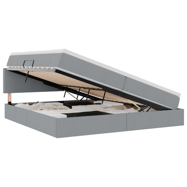vidaXL Krevet s prostorom za pohranu s LED-om Svijetlo siva tkanina