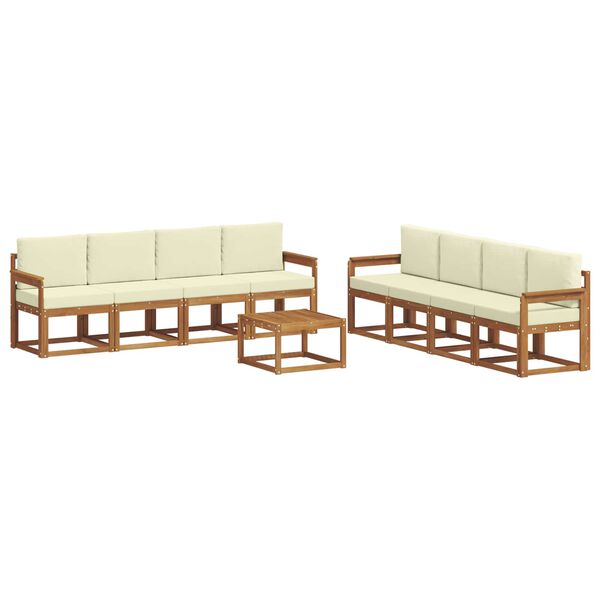 vidaXL Set vanjskih sofa 9 pcs Prirodna i krem Čvrsto drvo akacije