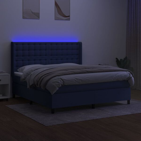 vidaXL Krevet box spring s madracem LED plavi 160x200 cm od tkanine