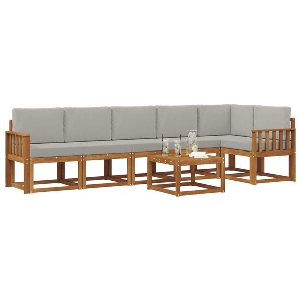 vidaXL Set vanjskih sofa s jastukom 7 pcs Prirodna i svijetlo siva