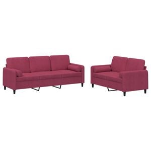 vidaXL 2-dijelni set sofa s jastucima crvena boja vina bar&scaron;unasti