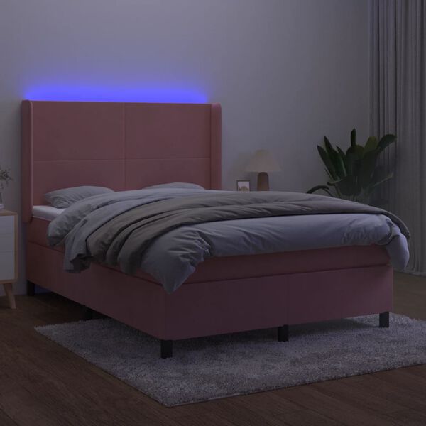 vidaXL Krevet box spring s madracem LED ružičasti 140x190cm bar&scaron;unasti