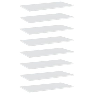 vidaXL Police za knjige 8 kom visoki sjaj bijele 80x40x1,5 cm iverica