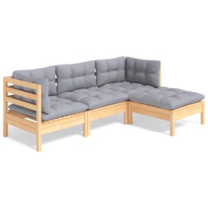 vidaXL 4-dijelna vrtna garnitura od borovine sa sivim jastucima