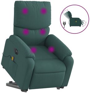 vidaXL Električni masažni naslonjač na podizanje tkanina tamnozeleni