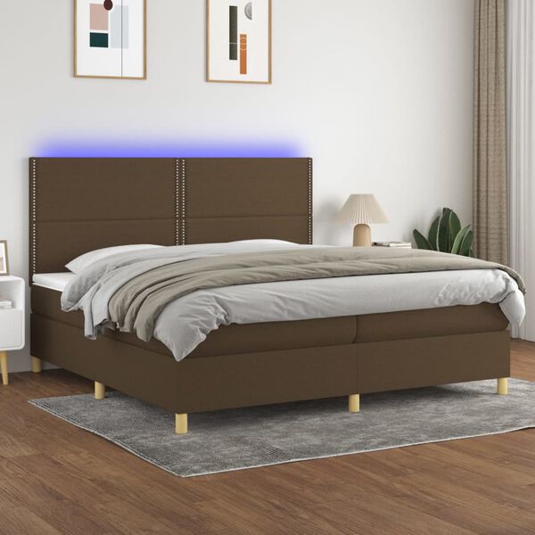 vidaXL Krevet box spring s madracem LED tamnosmeđi 200x200 cm tkanina