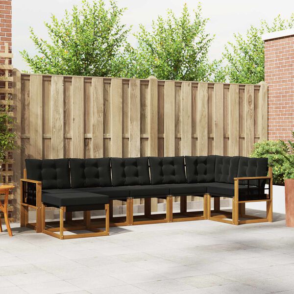 vidaXL Set vanjskih sofa s jastukom 7 pcs Prirodna i crna