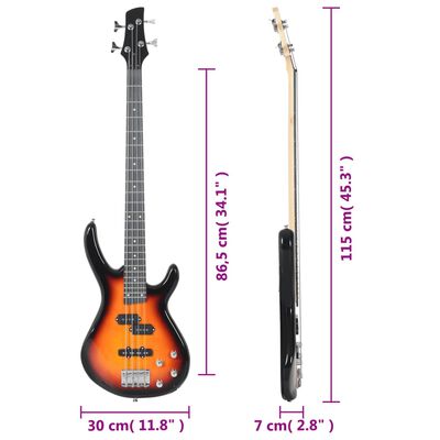 vidaXL Električna bas gitara za početnike s torbom smeđe-crna 4/4 46 "