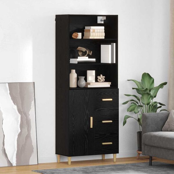 vidaXL Highboard Crni hrast 69,5 x 34 x 180 cm Konstruirano drvo
