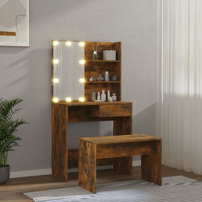 vidaXL Set toaletnog stolića LED boja hrasta od konstruiranog drva