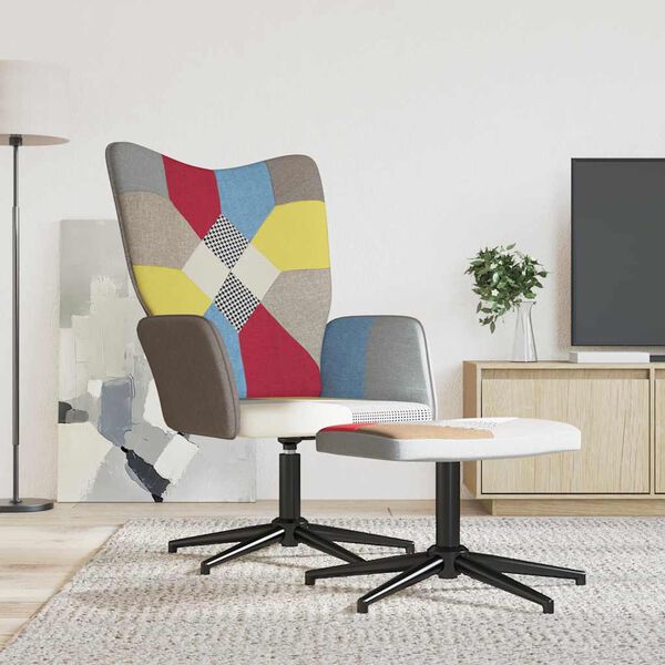 vidaXL Stolica za opuštanje s osloncem za noge patchwork od tkanine