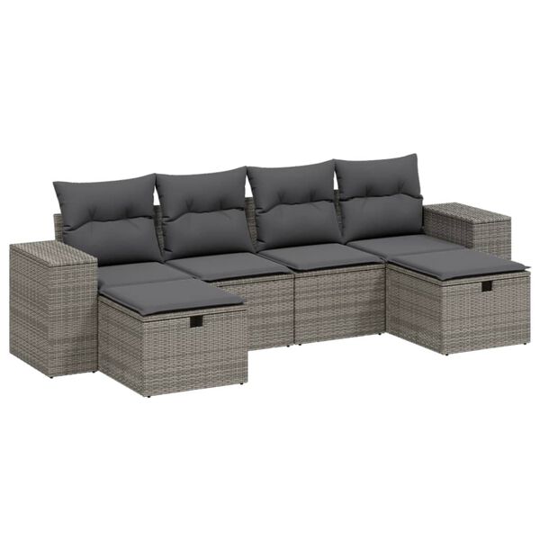 vidaXL 6-dijelni set vrtnih sofa od poliratana s jastucima sivi