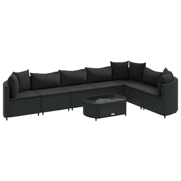 vidaXL 8-dijelni set vrtnih sofa od poliratana s jastucima crni
