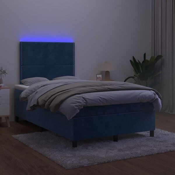 vidaXL Krevet box spring s madracem LED tamnoplavi 120x200 cm bar&scaron;un