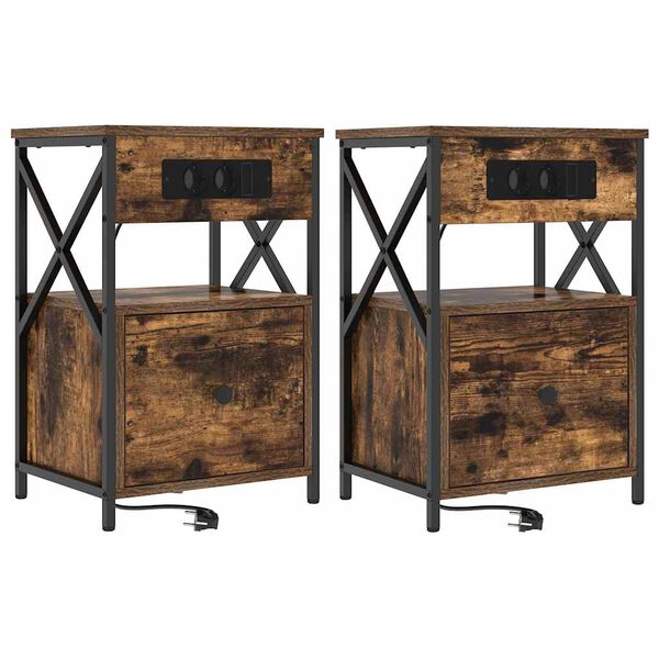 vidaXL Noćni ormar s ladicama 2 pcs Dimljeni hrast 40 x 31 x 60 cm