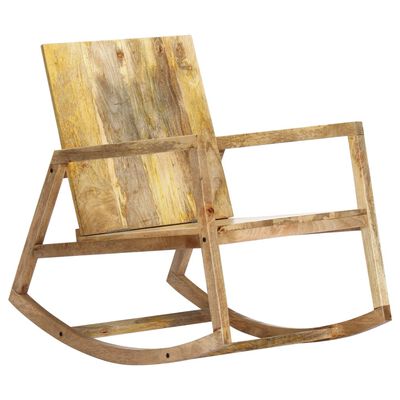 vidaXL Stolica za ljuljanje od prave kože i masivnog drva manga smeđa