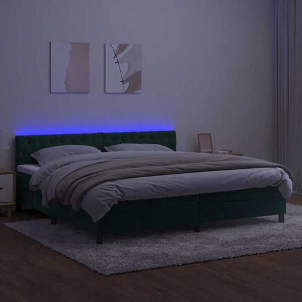 vidaXL Krevet box spring s madracem LED tamnozeleni 200x200 cm bar&scaron;un