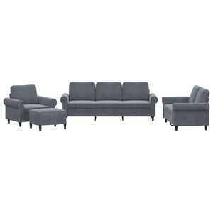 vidaXL 4-dijelni set sofa s jastucima tamnosivi bar&scaron;unasti