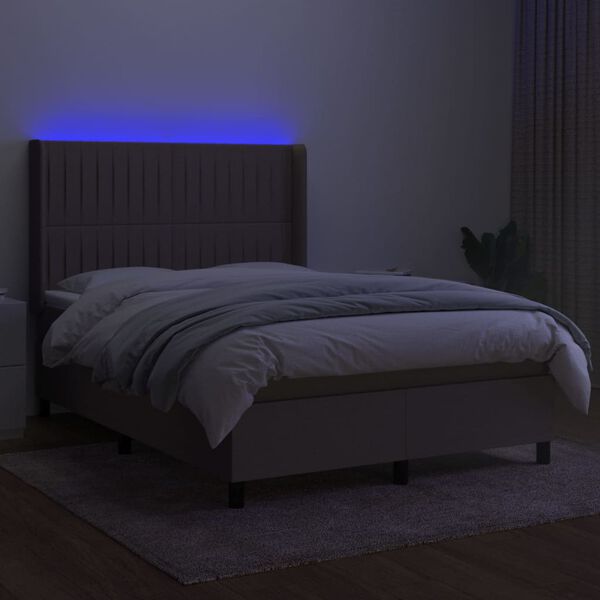 vidaXL Krevet box spring s madracem LED smeđesivi 140x200 cm tkanina