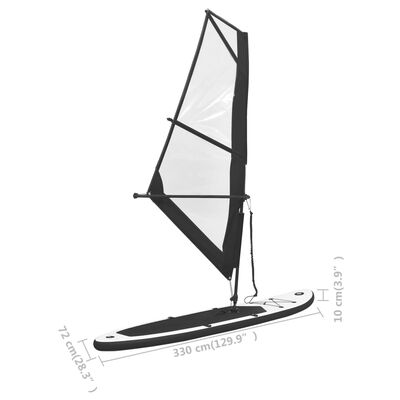 vidaXL Daska za veslanje stojeći na napuhavanje s jedrom crno-bijela